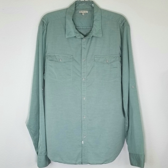 CALVIN KLEIN JEANS Green Button-Up Shirt, XL - Picture 1 of 6